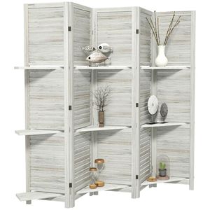 Paravento Bianco a 5 Pannelli con Scaffale Portaoggetti, Elegante Divisorio per Camera da Letto - Product Image 5