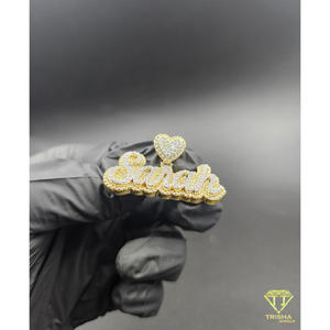 Custom "SARAH" <b>Name</b> Pendant Heart Iced Out Hip Hop Necklace Gold Bling Lab Grown Diamond <b>Chain</b> Jewelry Gift - Product Image 4