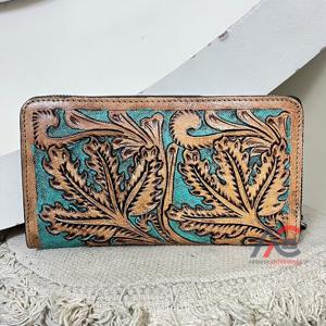 2026 Latest Design Hand Tooled Cow Leather Wallet Fashion Trendy Genuine Leather Zipper Closure <b>Card</b> <b>Holder</b> Clutch for Women's - Product Image 1
