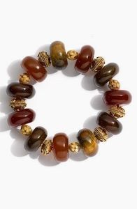 Vintage Resin <b>Beaded</b> <b>Bracelet</b> Unisex Natural Stone Jewelry Brown Gold Tone Handmade Style Fashion Accessory - Product Image 2