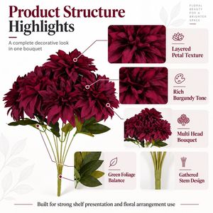 Bouquet de Dahlias Artificiels Bourgogne Florystyka Funeralna en Gros, Multi-têtes, <span class=keywords><strong>pour</strong></span> Décoration de Vase et Vente au Détail Saisonnier - Product Image 3