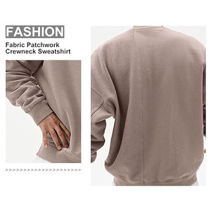 Sudadera de cuello redondo para hombre con diseño de patchwork, manga larga, ligera, de felpa, informal, para entrenamiento, tipo jersey, mezcla de algodón - Product Image 3