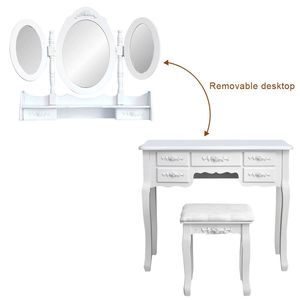 Modern White RT <b>Dressing</b> Table with 3 Foldable Mirrors and 7 Drawers LED Features MDF Wood Material for Home or Hotel Use - Product Image 6