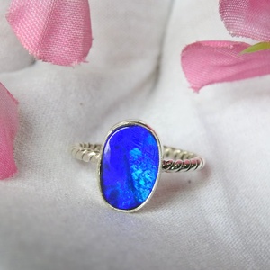 แหวนโอปอลออสเตรเลียปรับขนาดได้-เงินแท้ 925-พลอยประจำเดือนตุลาคม-โอปอลดับเบิ้ล-เครื่องประดับทำมือ-ของขวัญสำหรับเธอ-MS - Product Image 1