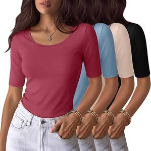Haut décontracté à manches courtes pour femme, col rond doux, tendance - Product Image 3