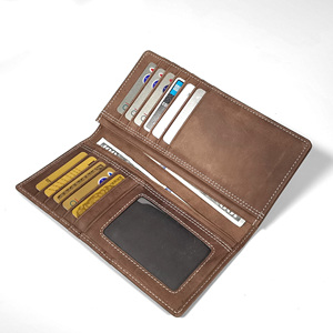 [High Quality] Handmade Castello Genuine Oiled Waxy Leather Long <b>Wallet</b> Open Closure Polyester Unisex Black Burgundy Green - Product Image 5