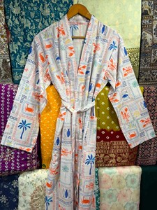 Screen Print Cotton Kimono Robe Light weight Summer Kaftan Bridesmaid Lounge Wear Bath Robe Plus Size - Product Image 3