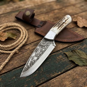 Couteau de chasse à pointe tombante, lame en acier, design gravé, manche en bois, épaisseur de 0,5 mm, longueur totale de 6,7 pouces, SHARP POINT TRADES, garantie de 3 ans - Product Image 4