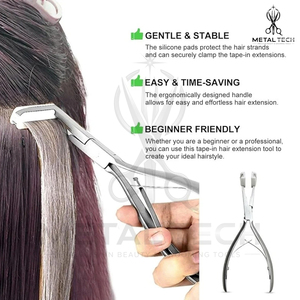 Pince à presser ergonomique pour extensions de cheveux, cadre métallique argenté brossé, mâchoires plates en silicone, outils de scellage pour salon - Product Image 5