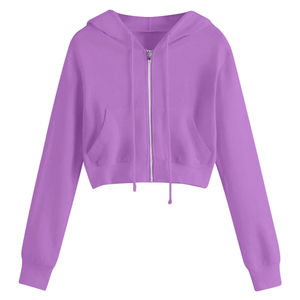 Wholesale Women's <b>Crop</b> Tops & Hoodies Custom 3D Embroidery Front <b>Zip</b>-<b>Up</b> Fleece Pullover Hooded 100% Cotton - Product Image 3
