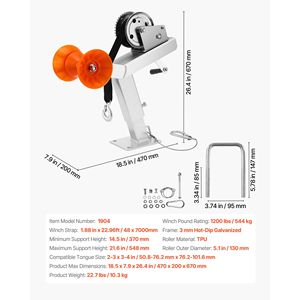 Supporto per verricello da rimorchio per barche da 1200 libbre con rullo, cinghia per verricello da 2 pollici x 25 piedi, bullone a U da 2,3 pollici, accessori per montaggio verricello - Product Image 4