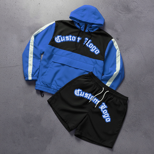 Custom Two Piece Set Breathable Waterproof Nylon Sublimation Windbreaker Men's Zip Hoodie <b>Jacket</b> Sweat Shorts Tracksuits Winter - Product Image 1