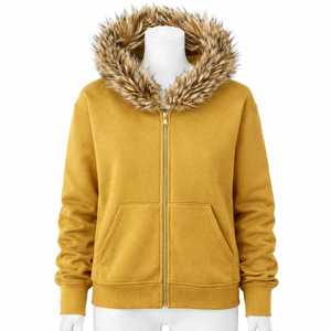 Sweat à capuche zippé pour homme en molleton de coton vieilli, coupe courte et carrée, avec capuche amovible en fausse fourrure, modèle vierge pour personnalisation, de fabricant de vêtements - Product Image 5