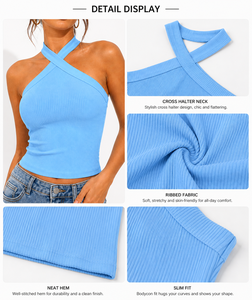 Woman <b>cross</b> strips tank <b>top</b> soft and stretchy Features a stylish neck and breathable quick dry custom design and logo OEM - Product Image 3
