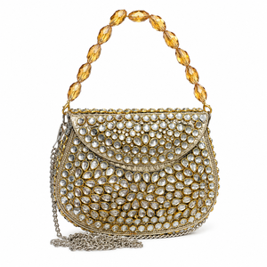 Bolso de Noche de Lujo con Cierre de Cremallera y Cuentas de Tela de Algodón Hecho a Mano, Bolso de Mano para Boda - Product Image 1