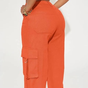 Pantalones Cargo Naranja de Cintura Alta para Mujer, Corte Holgado, Largos, con Múltiples Bolsillos, Material de Lona, Estilo Primavera - Product Image 5