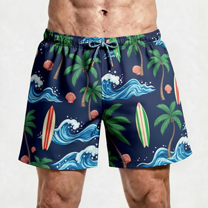 Men's Navy Wave <b>Pattern</b> Quick Dry Swim Trunks Mid Waist Drawstring Casual Board Shorts 100% Polyester Woven Fabric - Product Image 2