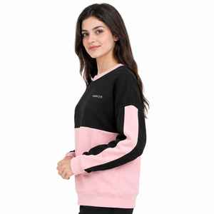 Women's Color <b>Block</b> Sweatshirt O-Neck Oversized Pink Black Long Sleeve Knitted Breathable Autumn Wear - Product Image 2