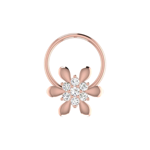 Ajretail14K <b>Gold</b> Petal Bloom Design 0.05ct Natural Diamond <b>Nose</b> Pin - Product Image 2