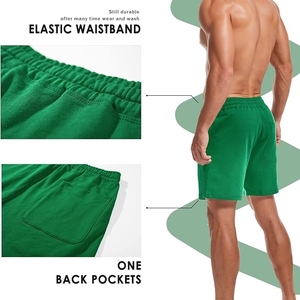 Men's Solid Green Cotton <b>Shorts</b> Drawstring Waist Casual Style Breathable Mid Rise Knitted Fabric Pockets - Product Image 5
