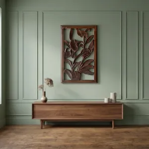 Panel de Pared de Madera Floral Hecho a Mano con Marco, Diseño de Flores Talladas, Arte Decorativo para Sala de Estar, Dormitorio, Oficina en Casa - Product Image 5
