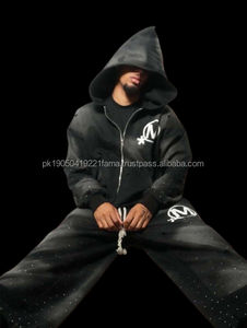 Conjunto Deportivo de Invierno para Hombre, Estilo Urbano, Sudadera con Capucha y Cremallera, Pantalones Acampanados, 100% Algodón, Secado Rápido, Resistente al Viento - Product Image 4