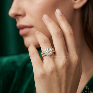 9K 10K 14K 18K IGI Certified Yellow <b>Gold</b> Round Halo Engagement <b>Ring</b> <b>Set</b> with Pave Diamonds for Women Wedding Jewelry - Product Image 6