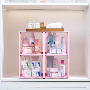 4 Pack Pink Acrylic <b>Storage</b> <b>Drawers</b> Large Stackable Undersink Organizers for Bathroom Closet Easy Assembly <b>Plastic</b> BI - Product Image 2