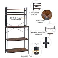 Support de boulangers de cuisine marron rustique à 5 niveaux 10 crochets en forme de S chariot utilitaire autonome pour four à micro-ondes étagère de rangement organisateur