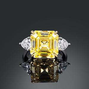 แหวนทองคำแท้ 18K สีเหลือง รุ่น AMBER JEWELS T-49 ทรง Asscher Cut ประดับด้วยพลอยธรรมชาติ ดีไซน์แบบ Eternity Band สำหรับผู้ชายและผู้หญิง ตัวเรือนแบบ Prong Setting ได้รับการรับรองจาก IGI - Product Image 1