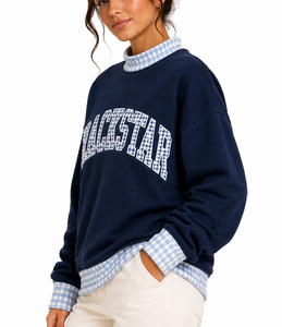 Sudadera de Manga Larga con Cuello Alto para Mujer, Diseño OEM ODM, Apliques de Letras Personalizadas, Patchwork, Contraste de Puntos, Ropa Casual - Product Image 3