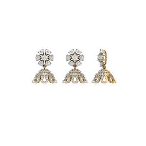 <b>Leaf</b> Floral asset Rose Gold and Diamond bridal wedding luxury Fine Jewellery Gift diamond earing 3 layer Drop Earrings Dangle - Product Image 1