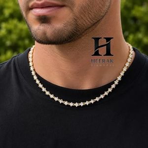 Men's Hip Hop 4-Prong Flower Tennis Necklace 925 Sterling godl <b>Iced</b> <b>Out</b> Bling Cluster <b>Chain</b> Jewelry Wholesale - Product Image 1