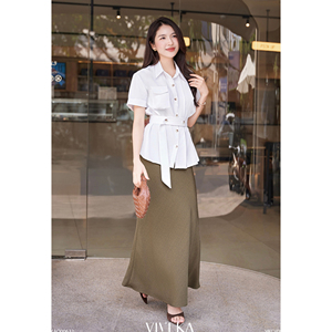 กระโปรงทรงเมอร์เมดสีน้ำตาลเอวสูงสำหรับผู้หญิง ดีไซน์หรูหรา สวมใส่สบาย เหมาะสำหรับใส่ทำงาน ธุรกิจ ลำลอง สไตล์ฤดูร้อน รับออกแบบตามสั่ง ODM OEM MIREL - Product Image 2