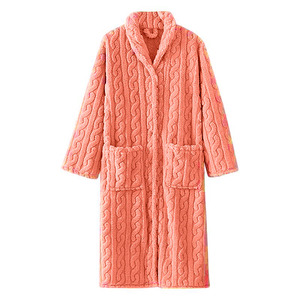 Peignoir de bain en flanelle thermique pour femmes, pyjama à capuche, épais, chaud, manches longues, couleur unie, vêtements de nuit pour toutes les saisons, 100% polyester - Product Image 5