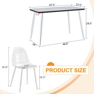 Set da Pranzo con Texture Imitazione Marmo Bianco, Piano in Vetro, Base in MDF Nero, Gambe Affusolate in Metallo Argento, Tavolo e Sedie Incluse - Product Image 4