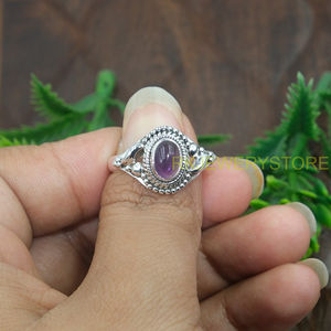 Anillo de Amatista Púrpura Natural con Cabujón, Plata de Ley 925, Hecho a Mano, Estilo Bohemio Vintage, Anillo de Moda para Mujer, Joyería al por Mayor - Product Image 3