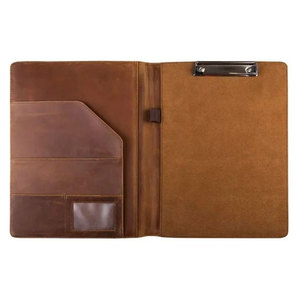 Genuine Leather A4 Document Folder With <b>Clipboard</b> And Inner Pockets For Business Use - Product Image 1