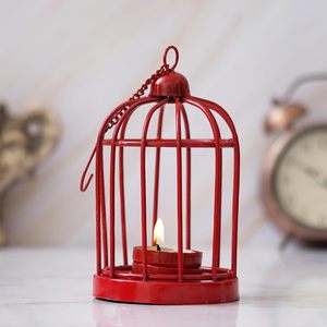 Lanterne porte-bougie en métal rouge en forme de cage à oiseaux pour la Saint-Valentin et la décoration intérieure - Product Image 1