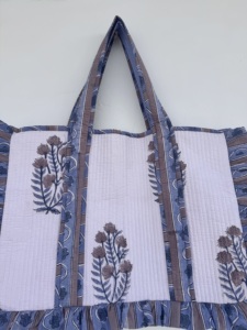 Bolsa de Mano de Algodón con Diseño Floral Estampado a Mano, Borde con Volantes y Asas Largas, para Compras, Viajes y Playa, para Mujer - Product Image 3