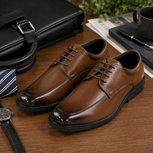 Chaussures habillées marron pour hommes ARUKOKA, à bout rond, à lacets, style Derby, pour le bureau, en PU respirant et léger - Product Image 1