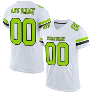 Wholesale Direct OMMIZ INDUSTRY Custom White <b>Neon</b> Green-Black Mesh Authentic Football Jersey - Product Image 1