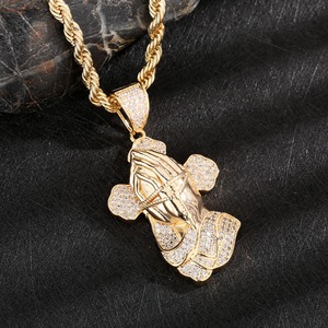 Colgantes y Collares de Cobre con Moissanita y Mano de Fátima, Chapados en Oro de 14k, Estilo Hip Hop - Product Image 4