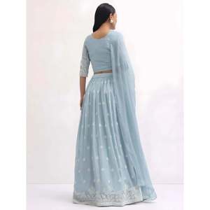 Vestido de Noche Adorable, Lehenga Choli de Georgette con Bordado de Hilo Azul - Product Image 4