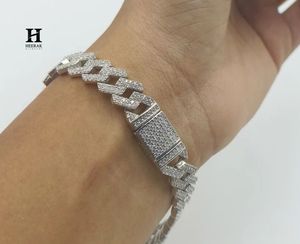 Mens <b>Iced</b> <b>Out</b> Miami Cuban Link Bracelet, Silver Tone CZ Diamond Prong Set Bracelet - Product Image 4