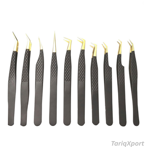 Outils professionnels de haute précision en acier inoxydable pour extensions de cils, ensemble de 4 ou 5 pinces à cils avec brosse à cils pour salon et domicile - Product Image 2