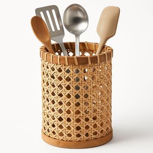 Handmade Eco Friendly Woven Rattan Table Organizer <b>Caddy</b> For Flatware Napkins Condiments And Dining Essentials - Product Image 1