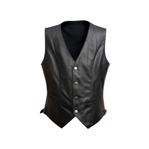 Gilet en cuir pour homme, style motard, avec poches zippées, vêtement d'extérieur décontracté streetwear sans manches - Product Image 4