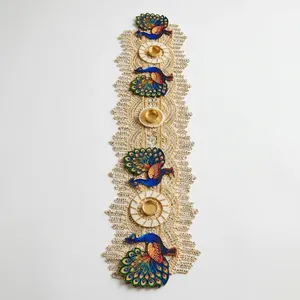 Vertical Peacock Wall Shelf with Gold Accents and Beaded Design Art Deco Style for Diwali and <b>Birthday</b> Home <b>Decor</b> - Product Image 6