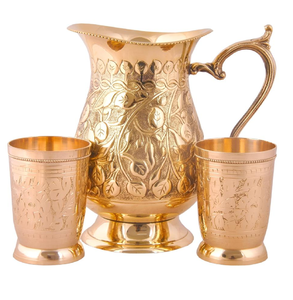 This antique, intricately carved <b>copper</b> jug features an ornate floral design and royal <b>handle</b>. Available at wholesale price. - Product Image 5